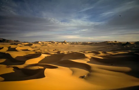 Sanddünen unter einem weitläufigen Himmel.